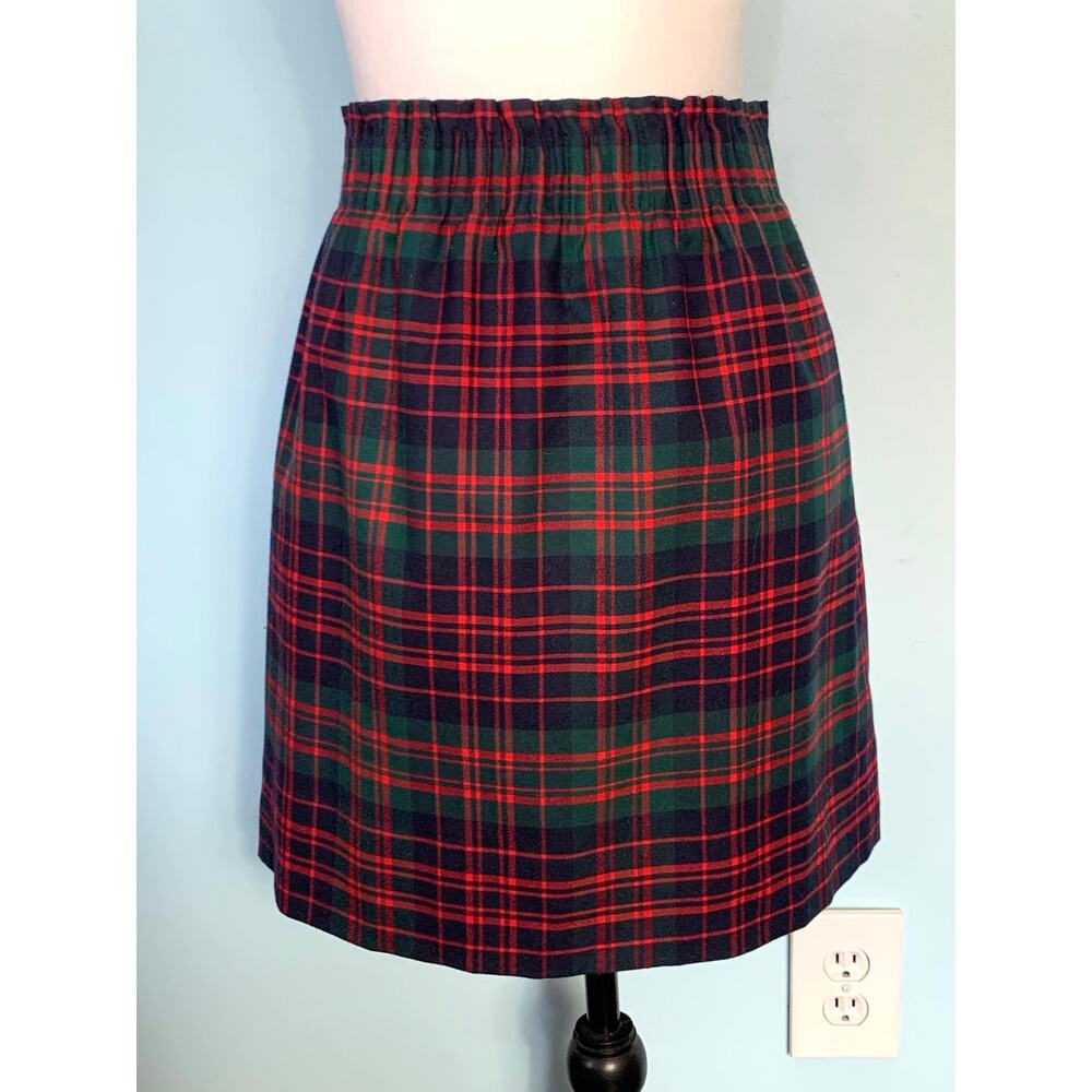 J. Crew Factory Navy, Red & Green Plaid Wool Sidewalk Skirt Size 12